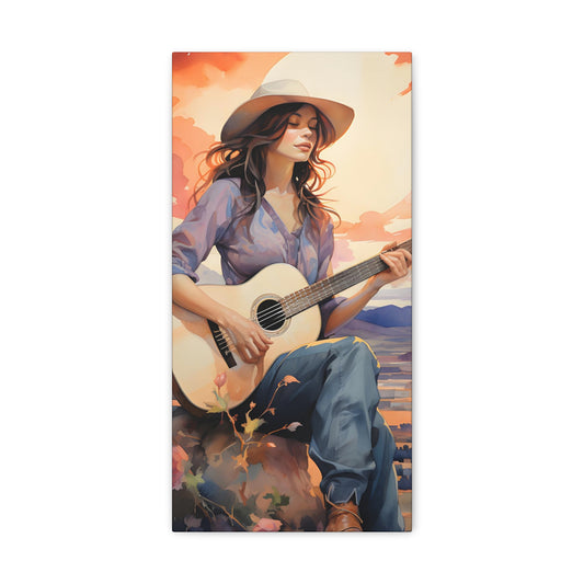 Sunset Serenity: Cowgirl Melodies in the Wilderness Canvas Print