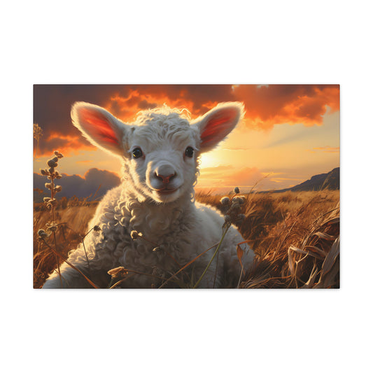 Morning's Grace: A Lamb's Serene Meadow Moment Canvas Print